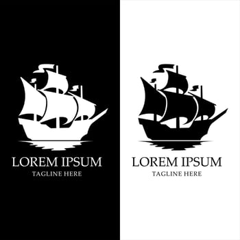Black and white Pinisi boat logo design vector