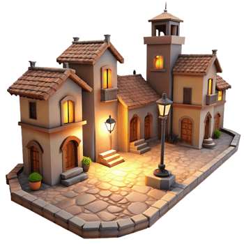 elegant artistic Vespera Town at Dusk Isolated Cutout with Warm Yellow Light high quality png