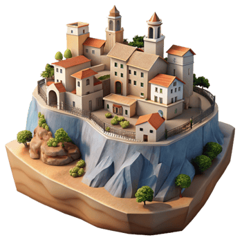 magnificent rustic Vespera Town Cutout Tranquil Hillside Scene Isolated Element detailed png