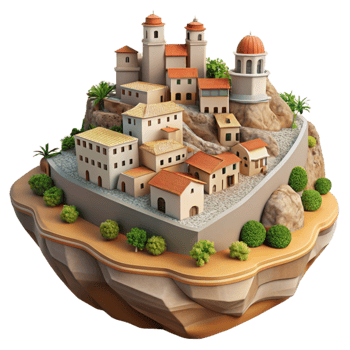 vibrant vintage Vespera Town Cutout Tranquil Hillside Scene Isolated Element png