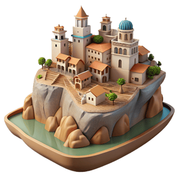 elegant vintage Vespera Town Cutout Tranquil Hillside Scene Isolated Element exclusive png