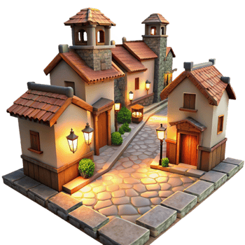extraordinary creative Vespera Town Isolated Warm Light on Cobblestone Streets high resolution png