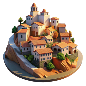 vibrant contemporary Vespera Town Transparent Background Hillside View at Sunset exclusive png