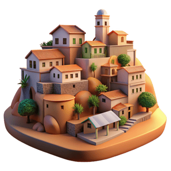 impressive artistic Vespera Town Transparent Background Hillside View at Sunset genuine png