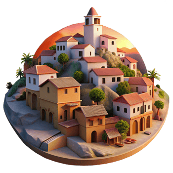 magnificent abstract Vespera Town Transparent Background Hillside View at Sunset detailed png