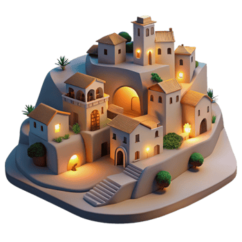 impressive abstract Vespera Village at Dusk Cutout Softly Lit Hillside Scene professional png
