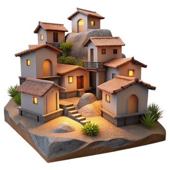 beautiful classic Vespera Village Cutout Tranquil Evening Hillside Landscape professional png