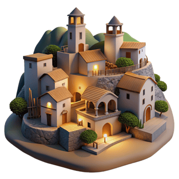 magnificent vintage Vespera Village Cutout Tranquil Evening Hillside Landscape professional png
