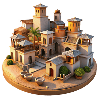 elegant classic Vespera Village Panorama Cutout Golden Hour Hues professional png