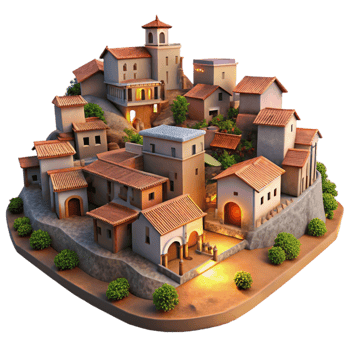 elegant contemporary Vespera Village Panorama Isolated Evening Sky high resolution png