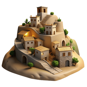 vibrant minimalist Vespera Village Cutout Soft Evening Glow Isolated high resolution png