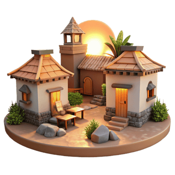 impressive creative Vespera Village Scene Cutout Warm Sunset Glow high resolution png