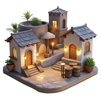 elegant artistic Vespera Village Scene Cutout Tranquil Evening View high resolution png