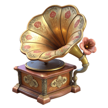 impressive abstract Vintage Gramophone with Floral Details Transparent Background authentic png