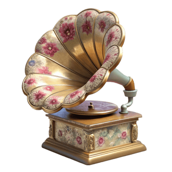 magnificent creative Vintage Gramophone with Floral Details Transparent Background high quality png