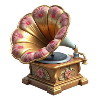 vibrant traditional Vintage Gramophone with Floral Details Transparent Background high quality png