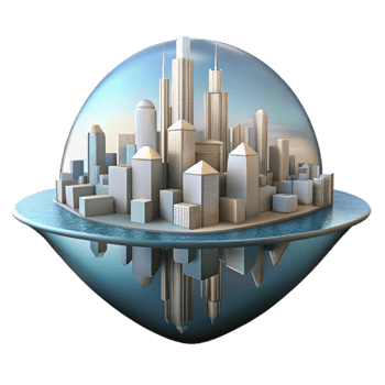 beautiful classic Warped Cityscape Reflection Cutout Isolated original png