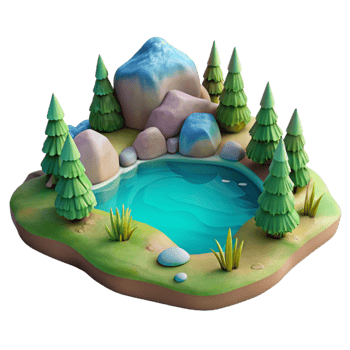 dramatic artistic Watercolor Lake Landscape with Transparent Background high quality png