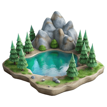 elegant modern Watercolor Lake Landscape with Transparent Background png