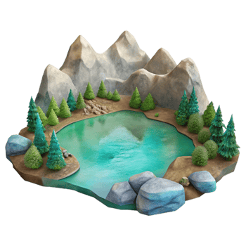 vibrant classic Watercolor Lake Landscape with Transparent Background premium png