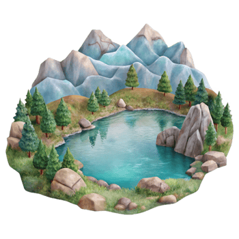 elegant rustic Watercolor Lake Landscape with Transparent Background high resolution png