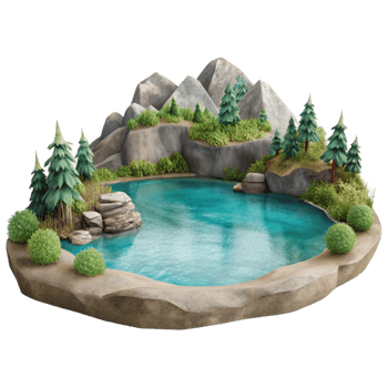 beautiful abstract Watercolor Lake Landscape with Transparent Background premium png