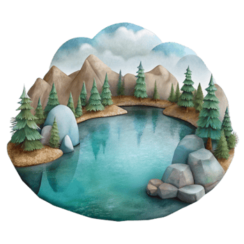 vibrant modern Watercolor Lake Landscape with Transparent Background png