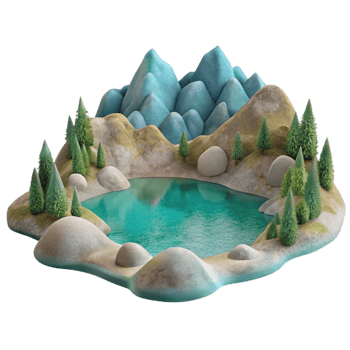 vibrant contemporary Watercolor Lake Landscape with Transparent Background premium png