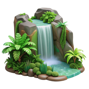 extraordinary artistic Waterfall Cutout Lush Green Foliage Transparent Background high resolution png