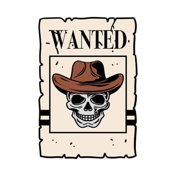 head skull cowboy wanted illustration for mascot, logo, template design, etc vector