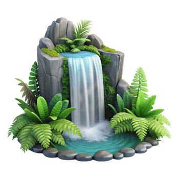 stunning creative Waterfall with Lush Ferns Isolated on Transparent Background exclusive png