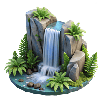 elegant artistic Waterfall with Lush Ferns Isolated on Transparent Background authentic png