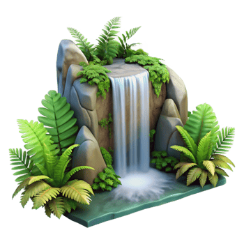 stunning rustic Waterfall with Lush Ferns Isolated on Transparent Background premium png