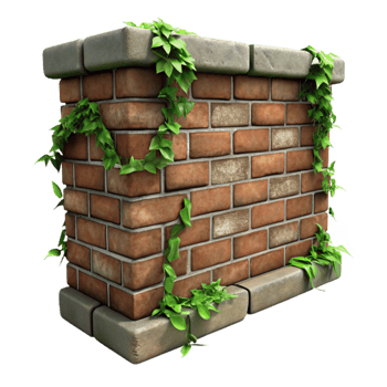 elegant traditional Weathered Brick Wall with Vines Isolated Textured Surface original png