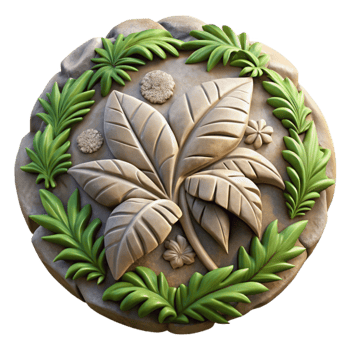 dramatic modern Weathered Stone Relief Carving with Tropical Foliage Isolated exclusive png