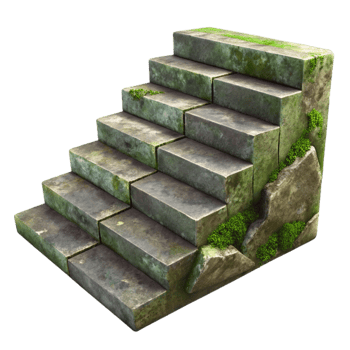 impressive abstract Weathered Stone Steps Texture Isolated with Moss Detail authentic png