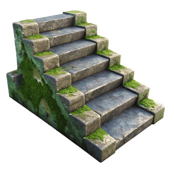 dramatic modern Weathered Stone Steps Texture Isolated with Moss Detail png