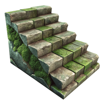 serene rustic Weathered Stone Steps Texture Isolated with Moss Detail high quality png