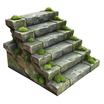 vibrant minimalist Weathered Stone Steps with Moss Isolated Rustic Charm detailed png