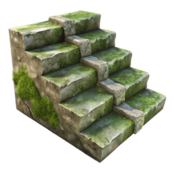 impressive minimalist Weathered Stone Steps with Moss Isolated Rustic Charm premium png