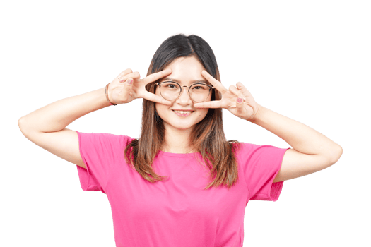 A woman in pink is making a face with her hands png