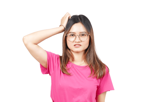 A woman in pink shirt and glasses png