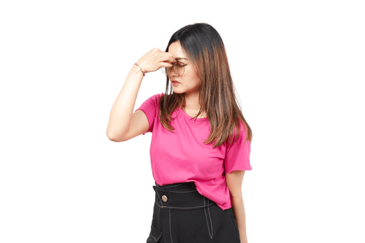 A woman in pink shirt and black skirt png