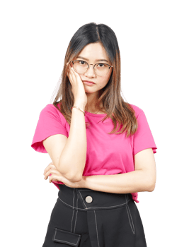 A woman with glasses and a pink shirt png