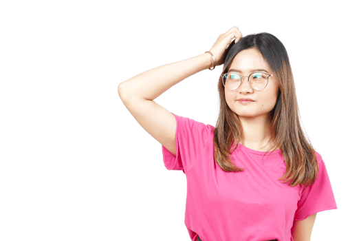 A woman in glasses is holding her head png