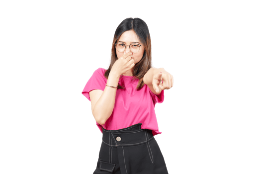 A woman in pink shirt pointing her finger at something png
