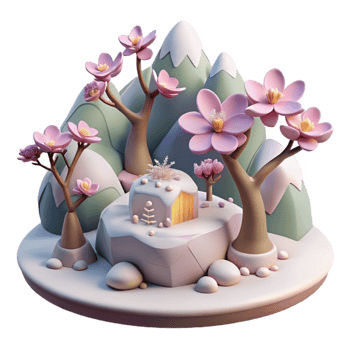 serene artistic Winter Landscape with Boreal Blossom Cutout high resolution png