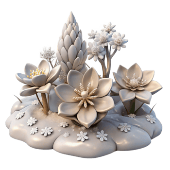 elegant contemporary Winter Scene with Multiple Boreal Blossoms Isolated high resolution png