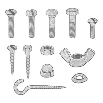 Colorful Set with Illustrations of Fasteners Isolated on White Background vector
