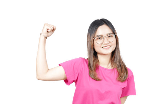A woman in a pink shirt is showing off her muscles png